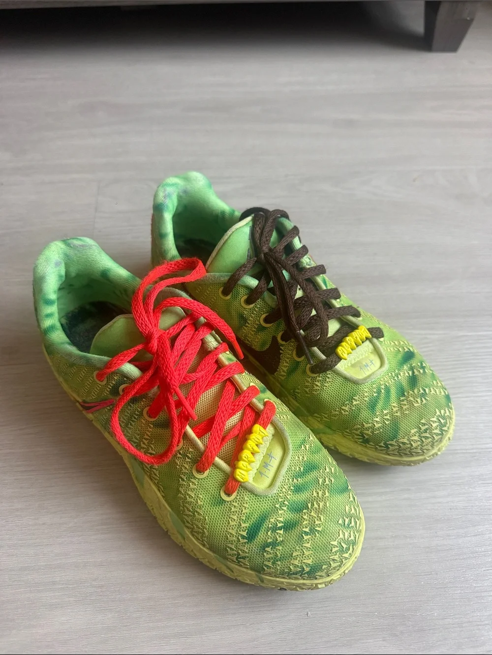 Youth Nike Ja 3 “Spooky Season” Green Athletic Shoes with Mixed Laces